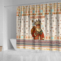 Native American Christmas Shower Curtain with Beige Tribal Pattern Santa Claus and Dreamcatcher Motif - Wonder Print Shop