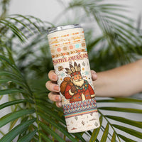 Native American Christmas Skinny Tumbler with Beige Tribal Pattern Santa Claus and Dreamcatcher Motif - Wonder Print Shop
