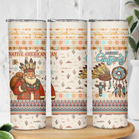 Native American Christmas Skinny Tumbler with Beige Tribal Pattern Santa Claus and Dreamcatcher Motif - Wonder Print Shop