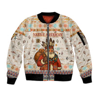 Native American Christmas Sleeve Zip Bomber Jacket with Beige Tribal Pattern Santa Claus and Dreamcatcher Motif - Wonder Print Shop