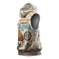 Native American Christmas Sleeveless Hoodie with Beige Tribal Pattern Santa Claus and Dreamcatcher Motif - Wonder Print Shop