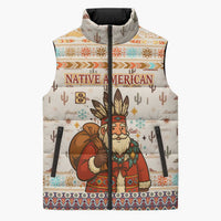 Native American Christmas Sleeveless Puffer Jacket with Beige Tribal Pattern Santa Claus and Dreamcatcher Motif - Wonder Print Shop