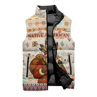 Native American Christmas Sleeveless Puffer Jacket with Beige Tribal Pattern Santa Claus and Dreamcatcher Motif - Wonder Print Shop