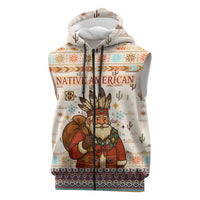 Native American Christmas Sleeveless Zip Hoodie with Beige Tribal Pattern Santa Claus and Dreamcatcher Motif - Wonder Print Shop