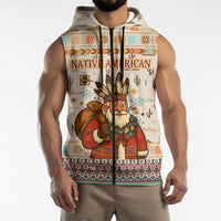 Native American Christmas Sleeveless Zip Hoodie with Beige Tribal Pattern Santa Claus and Dreamcatcher Motif - Wonder Print Shop