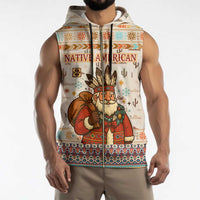 Native American Christmas Sleeveless Zip Hoodie with Beige Tribal Pattern Santa Claus and Dreamcatcher Motif - Wonder Print Shop