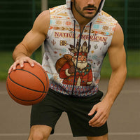 Native American Christmas Sleeveless Zip Hoodie with Beige Tribal Pattern Santa Claus and Dreamcatcher Motif - Wonder Print Shop