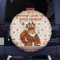Native American Christmas Spare Tire Cover with Beige Tribal Pattern Santa Claus and Dreamcatcher Motif - Wonder Print Shop