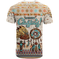 Native American Christmas T Shirt with Beige Tribal Pattern Santa Claus and Dreamcatcher Motif - Wonder Print Shop