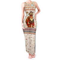 Native American Christmas Tank Maxi Dress with Beige Tribal Pattern Santa Claus and Dreamcatcher Motif - Wonder Print Shop