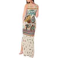 Native American Christmas Tank Maxi Dress with Beige Tribal Pattern Santa Claus and Dreamcatcher Motif - Wonder Print Shop