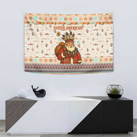 Native American Christmas Tapestry with Beige Tribal Pattern Santa Claus and Dreamcatcher Motif - Wonder Print Shop