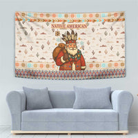 Native American Christmas Tapestry with Beige Tribal Pattern Santa Claus and Dreamcatcher Motif - Wonder Print Shop