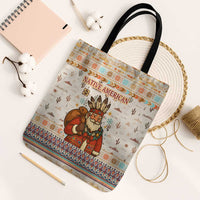 Native American Christmas Tote Bag with Beige Tribal Pattern Santa Claus and Dreamcatcher Motif - Wonder Print Shop