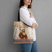 Native American Christmas Tote Bag with Beige Tribal Pattern Santa Claus and Dreamcatcher Motif - Wonder Print Shop