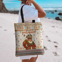 Native American Christmas Tote Bag with Beige Tribal Pattern Santa Claus and Dreamcatcher Motif - Wonder Print Shop