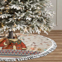 Native American Christmas Tree Skirt with Beige Tribal Pattern Santa Claus and Dreamcatcher Motif - Wonder Print Shop