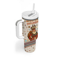 Native American Christmas Tumbler With Handle with Beige Tribal Pattern Santa Claus and Dreamcatcher Motif - Wonder Print Shop