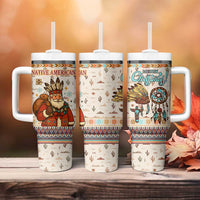 Native American Christmas Tumbler With Handle with Beige Tribal Pattern Santa Claus and Dreamcatcher Motif - Wonder Print Shop