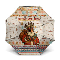 Native American Christmas Umbrella with Beige Tribal Pattern Santa Claus and Dreamcatcher Motif - Wonder Print Shop