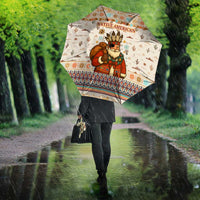 Native American Christmas Umbrella with Beige Tribal Pattern Santa Claus and Dreamcatcher Motif - Wonder Print Shop