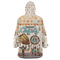 Native American Christmas Wearable Blanket Hoodie with Beige Tribal Pattern Santa Claus and Dreamcatcher Motif - Wonder Print Shop