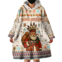 Native American Christmas Wearable Blanket Hoodie with Beige Tribal Pattern Santa Claus and Dreamcatcher Motif - Wonder Print Shop