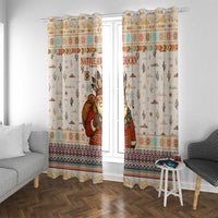 Native American Christmas Window Curtain with Beige Tribal Pattern Santa Claus and Dreamcatcher Motif - Wonder Print Shop