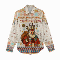 Native American Christmas Women Casual Shirt with Beige Tribal Pattern Santa Claus and Dreamcatcher Motif - Wonder Print Shop