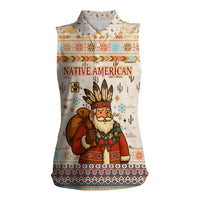 Native American Christmas Women Sleeveless Polo Shirt with Beige Tribal Pattern Santa Claus and Dreamcatcher Motif - Wonder Print Shop