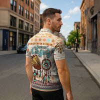 Native American Christmas Zipper Polo Shirt with Beige Tribal Pattern Santa Claus and Dreamcatcher Motif - Wonder Print Shop