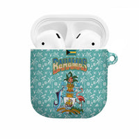 Bahamas Christmas AirPods Case with Teal Palm Pattern Carnival Santa and National Emblem Motif - Wonder Print Shop