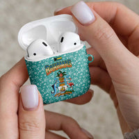 Bahamas Christmas AirPods Case with Teal Palm Pattern Carnival Santa and National Emblem Motif - Wonder Print Shop