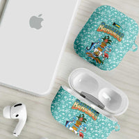 Bahamas Christmas AirPods Case with Teal Palm Pattern Carnival Santa and National Emblem Motif - Wonder Print Shop