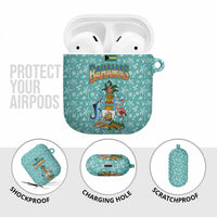 Bahamas Christmas AirPods Case with Teal Palm Pattern Carnival Santa and National Emblem Motif - Wonder Print Shop