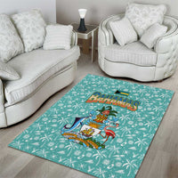 Bahamas Christmas Area Rug with Teal Palm Pattern Carnival Santa and National Emblem Motif - Wonder Print Shop