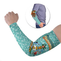 Bahamas Christmas Arm Sleeves with Teal Palm Pattern Carnival Santa and National Emblem Motif - Wonder Print Shop