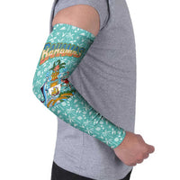 Bahamas Christmas Arm Sleeves with Teal Palm Pattern Carnival Santa and National Emblem Motif - Wonder Print Shop