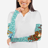 Bahamas Christmas Arm Sleeves with Teal Palm Pattern Carnival Santa and National Emblem Motif - Wonder Print Shop