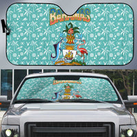 Bahamas Christmas Auto Sun Shade with Teal Palm Pattern Carnival Santa and National Emblem Motif - Wonder Print Shop