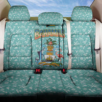 Bahamas Christmas Back Car Seat Cover with Teal Palm Pattern Carnival Santa and National Emblem Motif - Wonder Print Shop