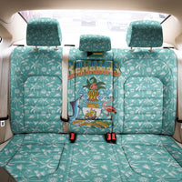Bahamas Christmas Back Car Seat Cover with Teal Palm Pattern Carnival Santa and National Emblem Motif - Wonder Print Shop