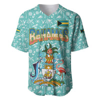 Bahamas Christmas Baseball Jersey with Teal Palm Pattern Carnival Santa and National Emblem Motif - Wonder Print Shop