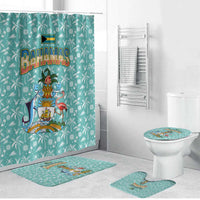 Bahamas Christmas Bathroom Set with Teal Palm Pattern Carnival Santa and National Emblem Motif - Wonder Print Shop