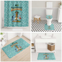 Bahamas Christmas Bathroom Set with Teal Palm Pattern Carnival Santa and National Emblem Motif - Wonder Print Shop