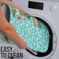 Bahamas Christmas Bathroom Set with Teal Palm Pattern Carnival Santa and National Emblem Motif - Wonder Print Shop