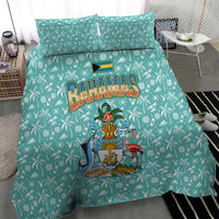 Bahamas Christmas Bedding Set with Teal Palm Pattern Carnival Santa and National Emblem Motif - Wonder Print Shop