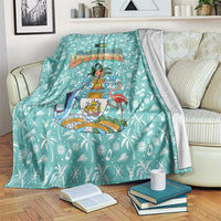 Bahamas Christmas Blanket with Teal Palm Pattern Carnival Santa and National Emblem Motif - Wonder Print Shop