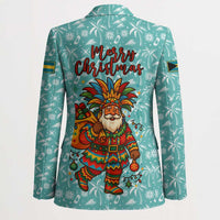 Bahamas Christmas Blazer with Teal Palm Pattern Carnival Santa and National Emblem Motif - Wonder Print Shop