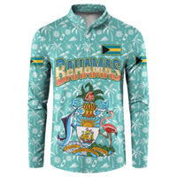 Bahamas Christmas Button Sweatshirt with Teal Palm Pattern Carnival Santa and National Emblem Motif - Wonder Print Shop